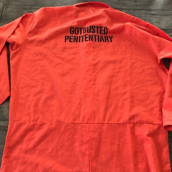 Mens One Size Orange Jumpsuit Got Busted Inmate Prison Penitentiary Halloween - Picture 8 of 8